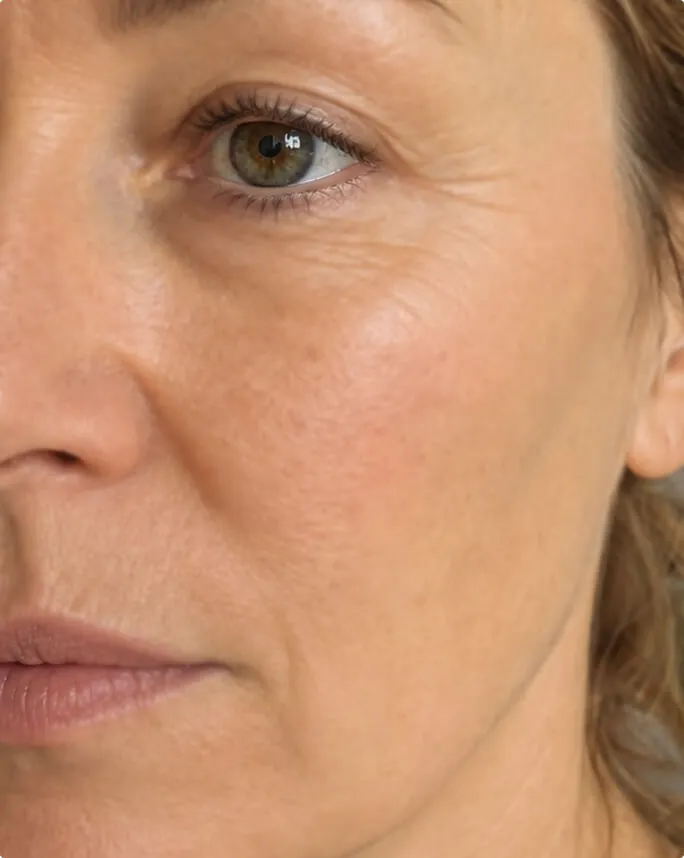 Close-up of the same skin after using the Fine Lines & Saggy Skin System
