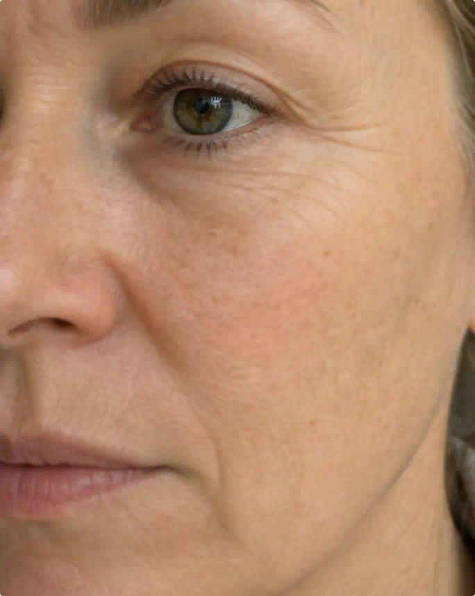 Close-up of mature skin before using the Fine Lines & Saggy Skin System
