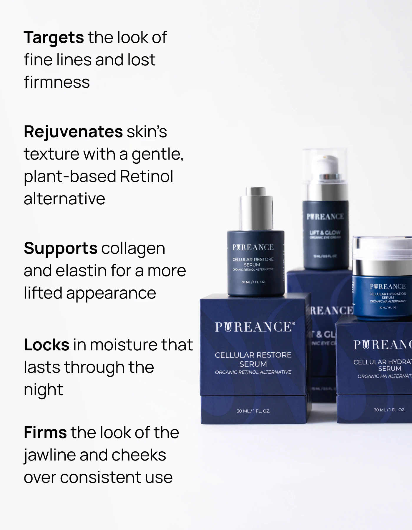 Main benefits of Pureance bundle for firmer, lifted-looking skin