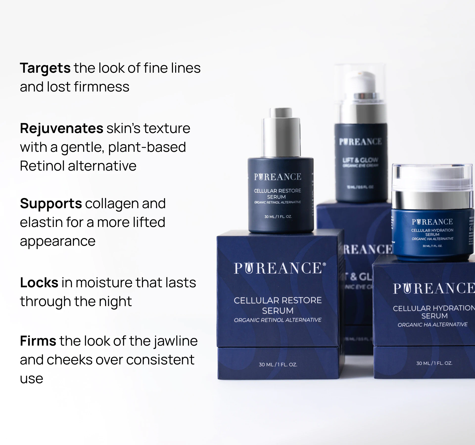 Main benefits of Pureance bundle for firmer, lifted-looking skin