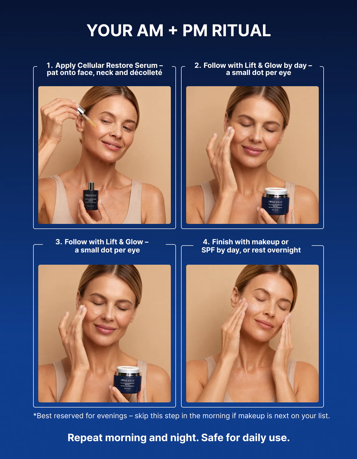 Four-step Pureance AM and PM skincare ritual