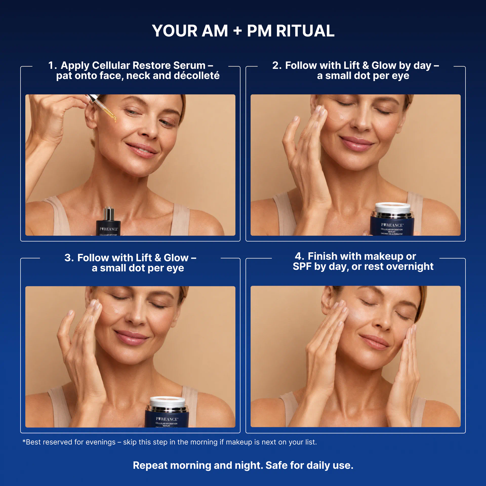 Four-step Pureance AM and PM skincare ritual