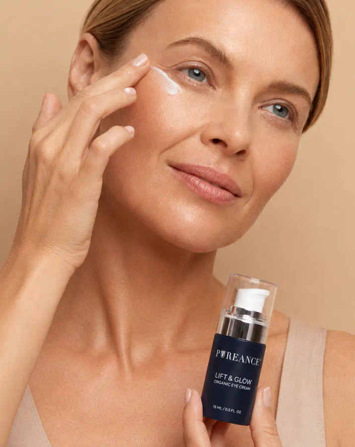 Applying Pureance Lift & Glow eye cream