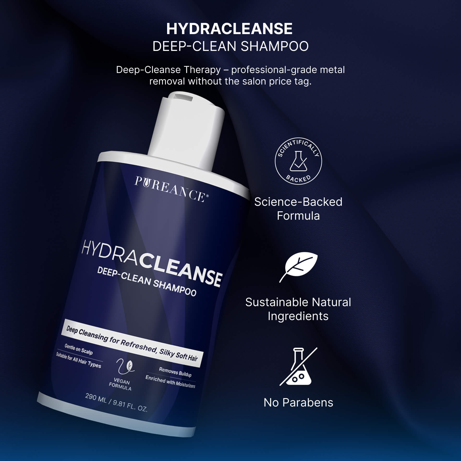 HydraCleanse product bottle with formula benefit icons